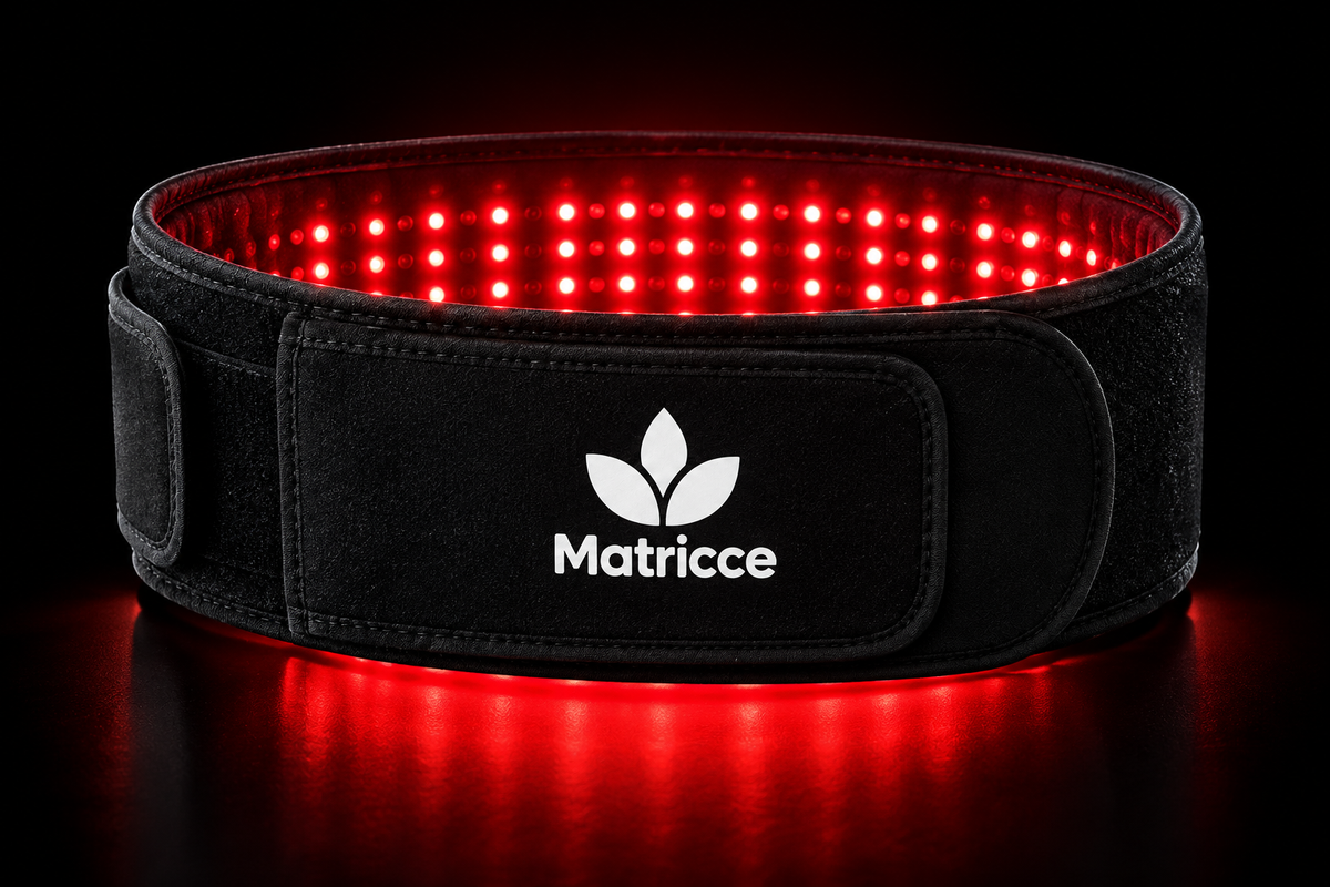 Black Matricce belt with illuminated inner red LEDs — generated product illustration