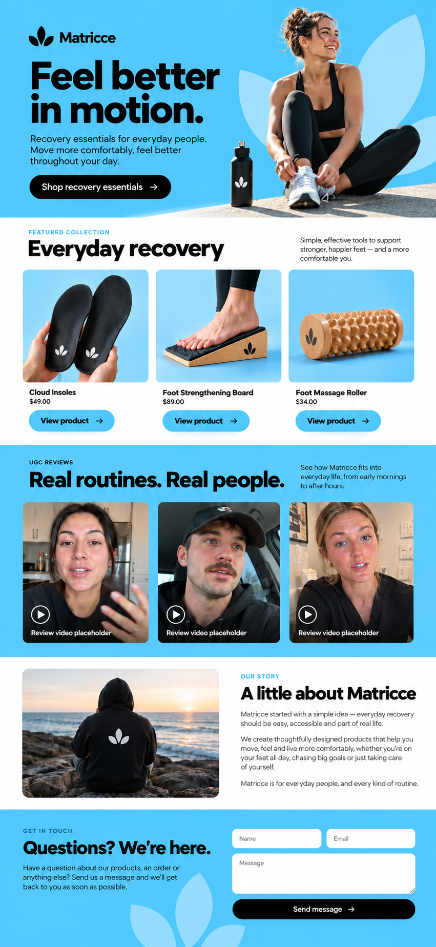 Matricce homepage design concept with illustrative lifestyle and UGC placeholder imagery