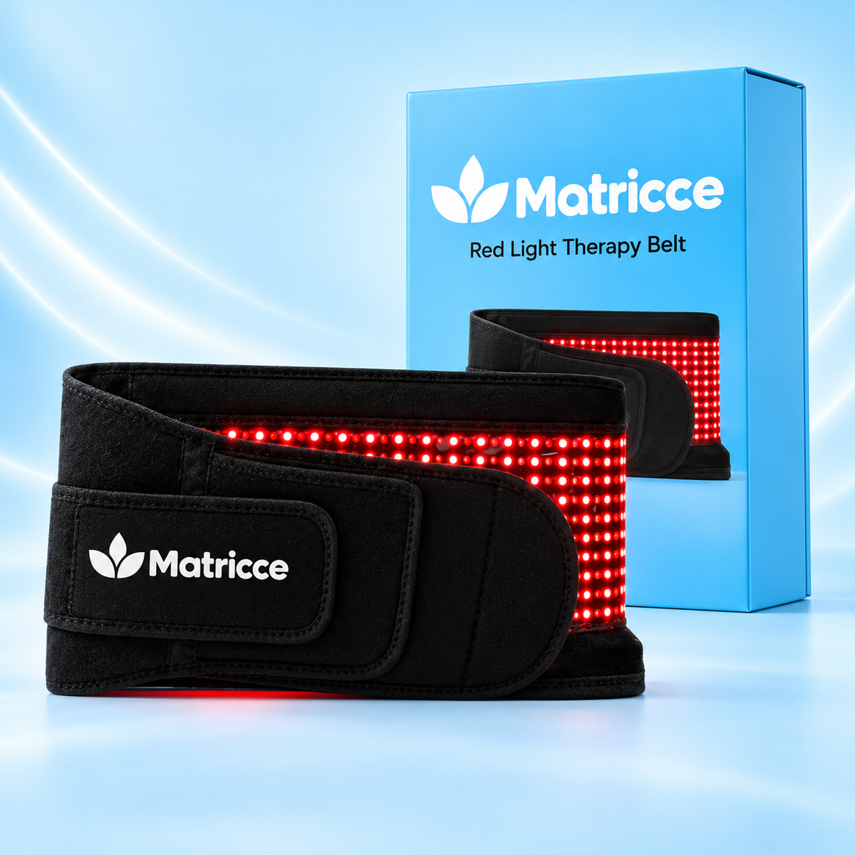 Matricce black red light therapy belt with blue packaging — brand concept